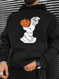 Men's Hoodie Playful Ghost With Pumpkin Among Festive Halloween Night Scene