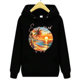 Men's Hoodie Summer Vibes Tropical Sunset With Palms Reflection On Ocean Beach