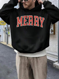 Men's Hoodie Merry Bold Festive Lettering With Classic Red White Block Text Hoodie