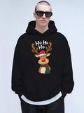 Men's Hoodie Ho Ho Ho Festive Red Nose Reindeer Wearing Green Scarf Hoodie