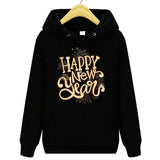 Men's Hoodie Happy New Year Shimmering Festive Lights Surrounding Bold Holiday Lettering Hoodie