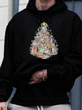 Men's Hoodie Stacked Books Shaped As A Christmas Tree With Star And Ornaments Books