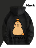 Men's Hoodie Capybara With Stacked Oranges On Head Playful Cartoon Rodent