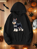 Women's Hoodie Classic Autumn Night With Lively Schnauzer Among Pumpkins And Bats Dog