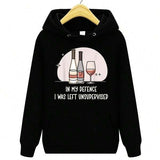Men's Hoodie In My Defence Chill Scene With Two Wine Bottles And A Glass