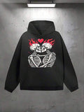 Men's Hoodie Burning Love With Skeletons Embracing Surrounded By Red Flame Heart