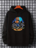 Men's Hoodie Blue Twilight Night With Pumpkins Tombstones And Halloween Moon