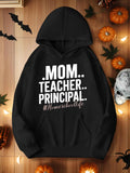 Women's Hoodie Mom Teacher Principal Homeschool Life Among Festive Pumpkins Black Hoodie