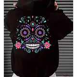 Men's Hoodie Colorful Festive Swirls With Flowers And Glowing Sugar Skull
