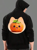 Men's Hoodie Playful Pumpkin With Cute Cartoon Expression Cat