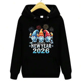 Men's Hoodie New Year 2026 Gnomes With Fireworks And Snow On Hoodie