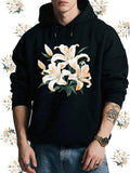 Men's Hoodie Soft Creamy White Petals And Green Leaves Lily Flower