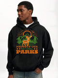 Men's Hoodie Protect Our National Parks Glowing Sun Among Forest Trees With Majestic Deer