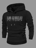 Men's Hoodie Los Angeles California Lettering With Minimal Urban Black Hoodie