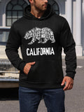 Men's Hoodie California City Lettering With Bear Graphic Striding Urban Silhouette Hoodie