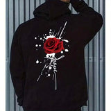 Men's Hoodie Splattered Paint With Lifelike Red Rose Graphic Design Hoodie Rose