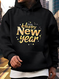 Men's Hoodie Happy 2026 New Year Sparkling Golden Lettering Surrounded By Stars Hoodie