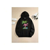 Men's Hoodie Tropical Island Sunset With Flamingo Under Palm Tree Surrounded By Water