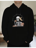 Men's Hoodie Bone Tired Broke Sipping Coffee With A Crescent Moon Skeleton