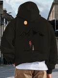 Men's Hoodie Golden Sunlight Silhouette With Mountains And Person Walking Dog