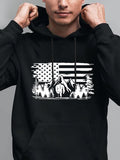 Men's Hoodie Majestic Wolf With Mountains Forest And American Flag