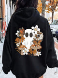 Women's Hoodie Whimsical Autumn Flowers Mushrooms And Butterflies With Ghost