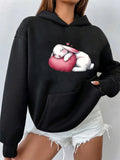 Women's Hoodie Adorable White Bunny Resting On Pink Heart Hoodie