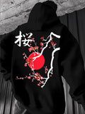 Men's Hoodie Red Rising Sun With Blossoming Branches Over Mountain Cherry Blossom