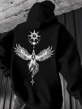 Men's Hoodie Radiant Sunburst With Soaring Elegant Wings On Black Hoodie Phoenix