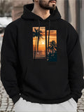 Men's Hoodie Golden Sunset Reflected Over Calm Ocean With Silhouetted Palm Trees