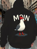 Men's Hoodie Moin Friendly Seagull Wearing Red Knit Cap Standing Calmly Bird