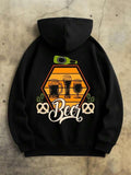 Men's Hoodie Refreshing Pretzel With Classic Beer Glasses Under Green Bottle