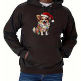 Men's Hoodie Festive Puppy With Santa Hat Wrapped In Christmas Lights Dog