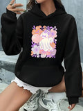Women's Hoodie Cute Ghost With Pastel Floral Blooms Among White Pink Balloons