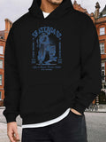 Men's Hoodie Vintage Typography With Blue Styled Skater Performing Skateboard Tricks