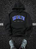 Men's Hoodie Brooklyn New York City Blue Lettering On Urban Asphalt Hoodie