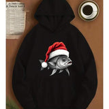 Men's Hoodie Christmas Spirit With Festive Red Hat On Cool Swimming Fish