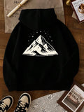 Men's Hoodie Starry Night Landscape With Snowy Peaks And Majestic Mountain