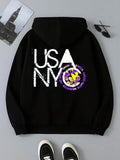 Men's Hoodie Urban Spirit Graffiti Lettering With Vibrant Purple Accents Hoodie