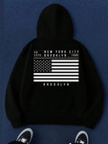 Men's Hoodie New York City Established Brooklyn With Monochrome American Flag Hoodie