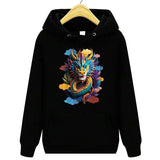 Men's Hoodie Vibrant Cosmic Gradient Smoke Enveloping Majestic Chinese Dragon