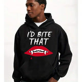 Men's Hoodie Id Bite That Stylized Vampires Lips With White Fangs Red Dripping Lip