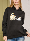 Women's Hoodie Playful Ghost Dog With Small Puppy Among Halloween Magic