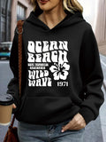 Women's Hoodie Ocean Beach Wild Wave Retro Floral With Tropical Island Vibes Hibiscus