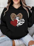 Women's Hoodie Bold Animal Prints With Contrasting Patterns Overlapping Hearts