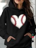 Women's Hoodie Distressed Stitching Pattern With Red Details Shaped As Heart Baseball