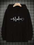 Men's Hoodie Heartbeat With Flowing Line And Simple Heart Motif Hoodie