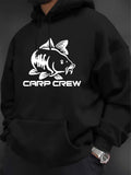 Men's Hoodie Bold Monochrome Fish Graphic Among Crisp Lettering Carp