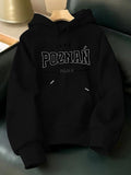 Men's Hoodie Poznan Retro Style Letter Design On Classic Black Hoodie