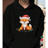 Men's Hoodie Playful Festive Fox With Holiday Lights Under Santa Hat Fox